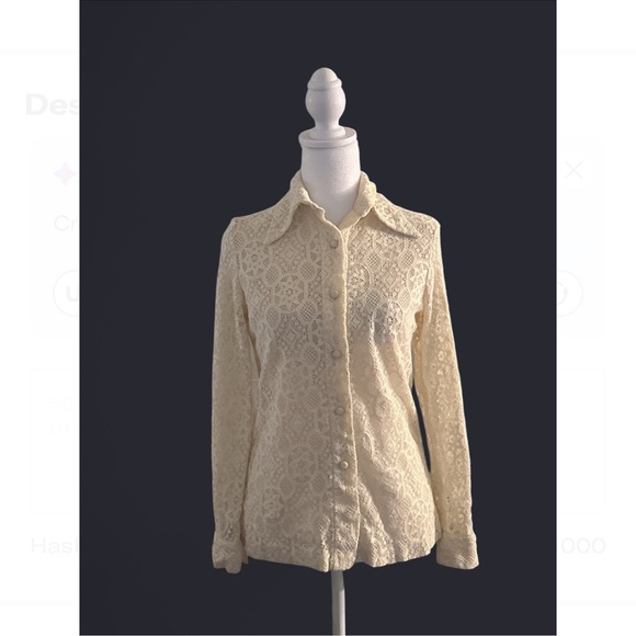 Tops - Elegant Cream Lace Button-Up Blouse